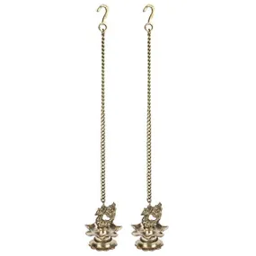 CRAFTHUT Traditional Peacock Brass Hanging Diya with 16 Inch Chain | Deepak | Oil Lamp | Home Decor | Spritiual Gift - Pack of 2