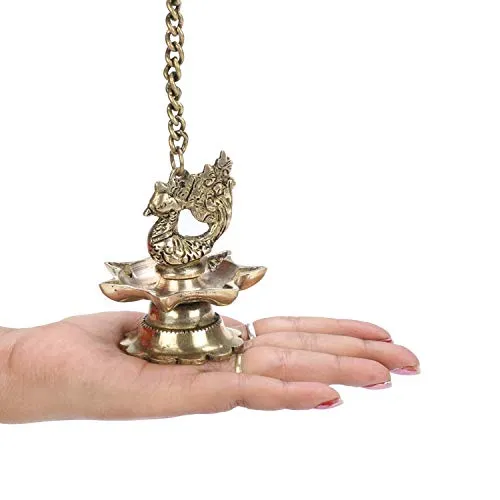 CRAFTHUT Traditional Peacock Brass Hanging Diya with 16 Inch Chain | Deepak | Oil Lamp | Home Decor | Spritiual Gift - Pack of 2