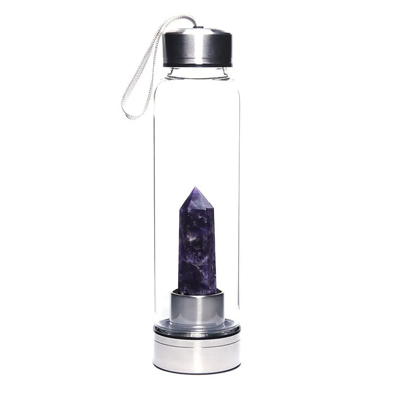 Crystal Water Bottle Choose From 12 Different Natural Quartz Stones Unique Sports Bottle Speak Healing Words Into Your Water 500ml Stainless Steel