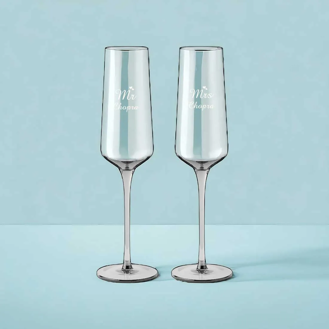 Custom Champagne Glasses for Couple - Engraved Premium Champagne Flutes Mr & Mrs