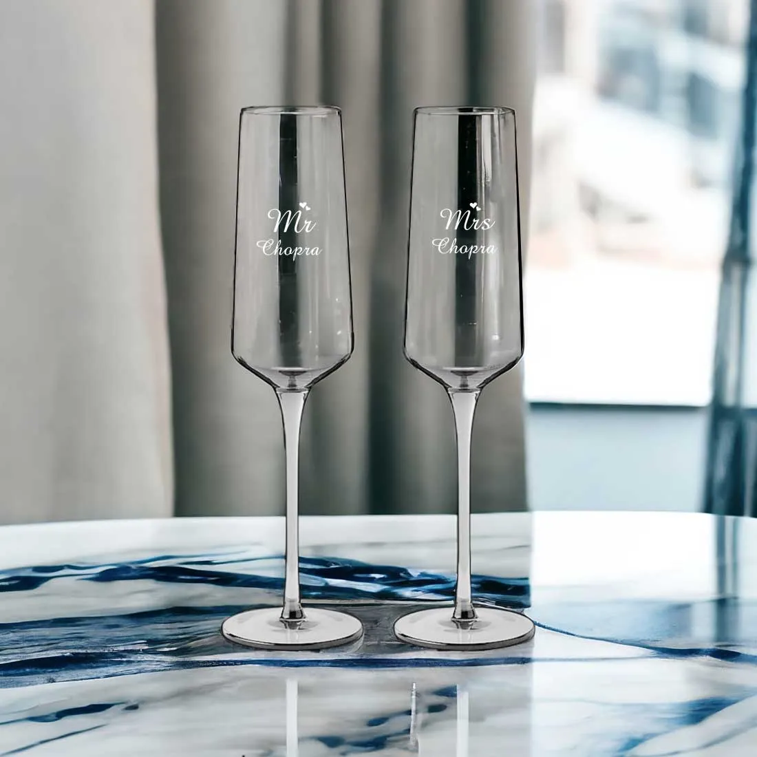 Custom Champagne Glasses for Couple - Engraved Premium Champagne Flutes Mr & Mrs