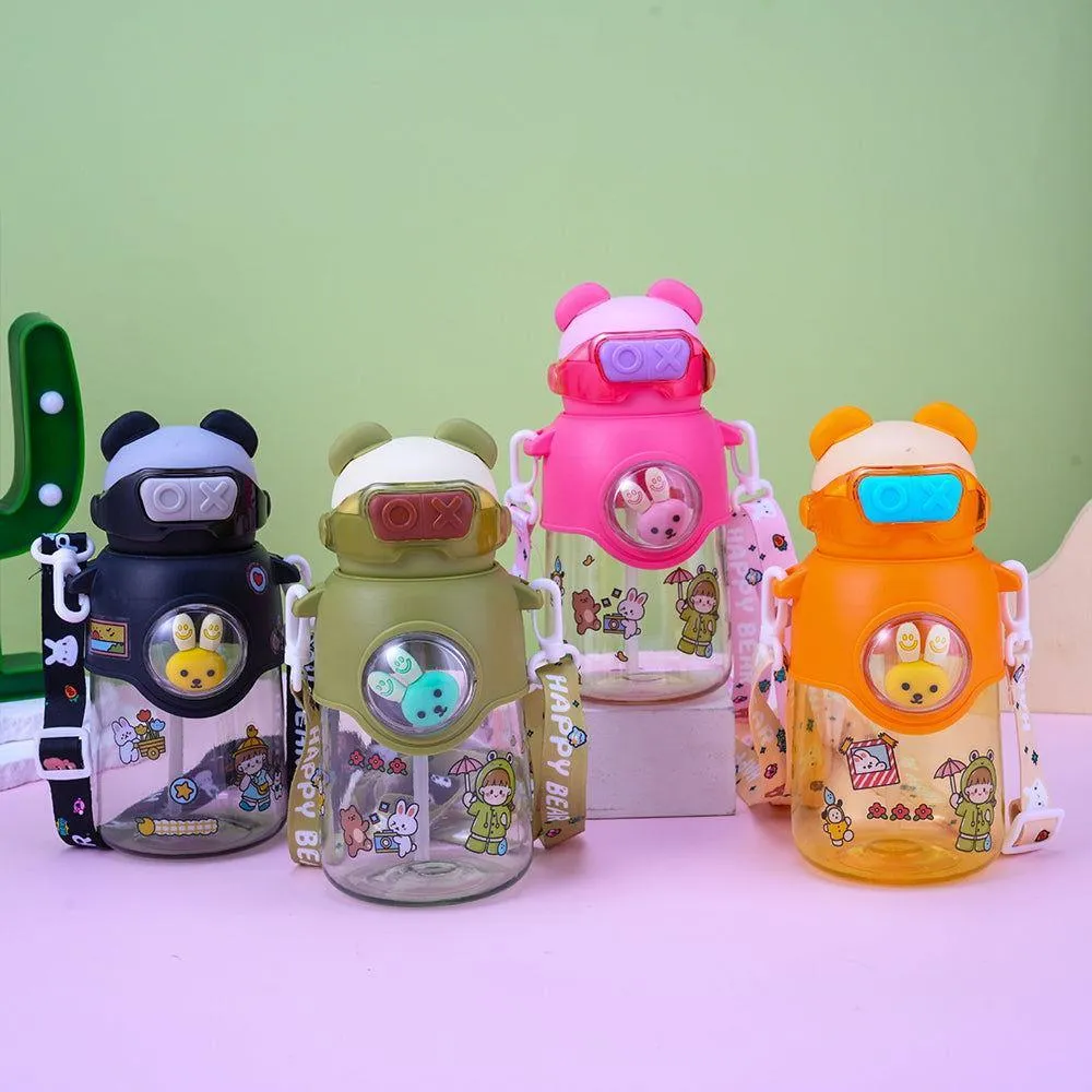 Cute Cartoon Plastic Water Bottle for Children with Portable Strap