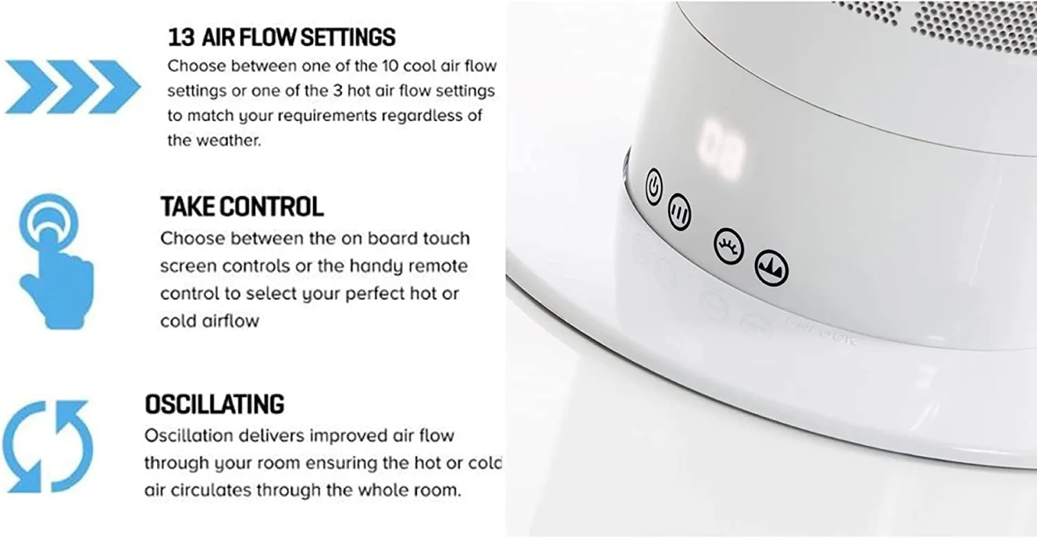 Daewoo Bladeless Tower Fan & Heater with Remote Control