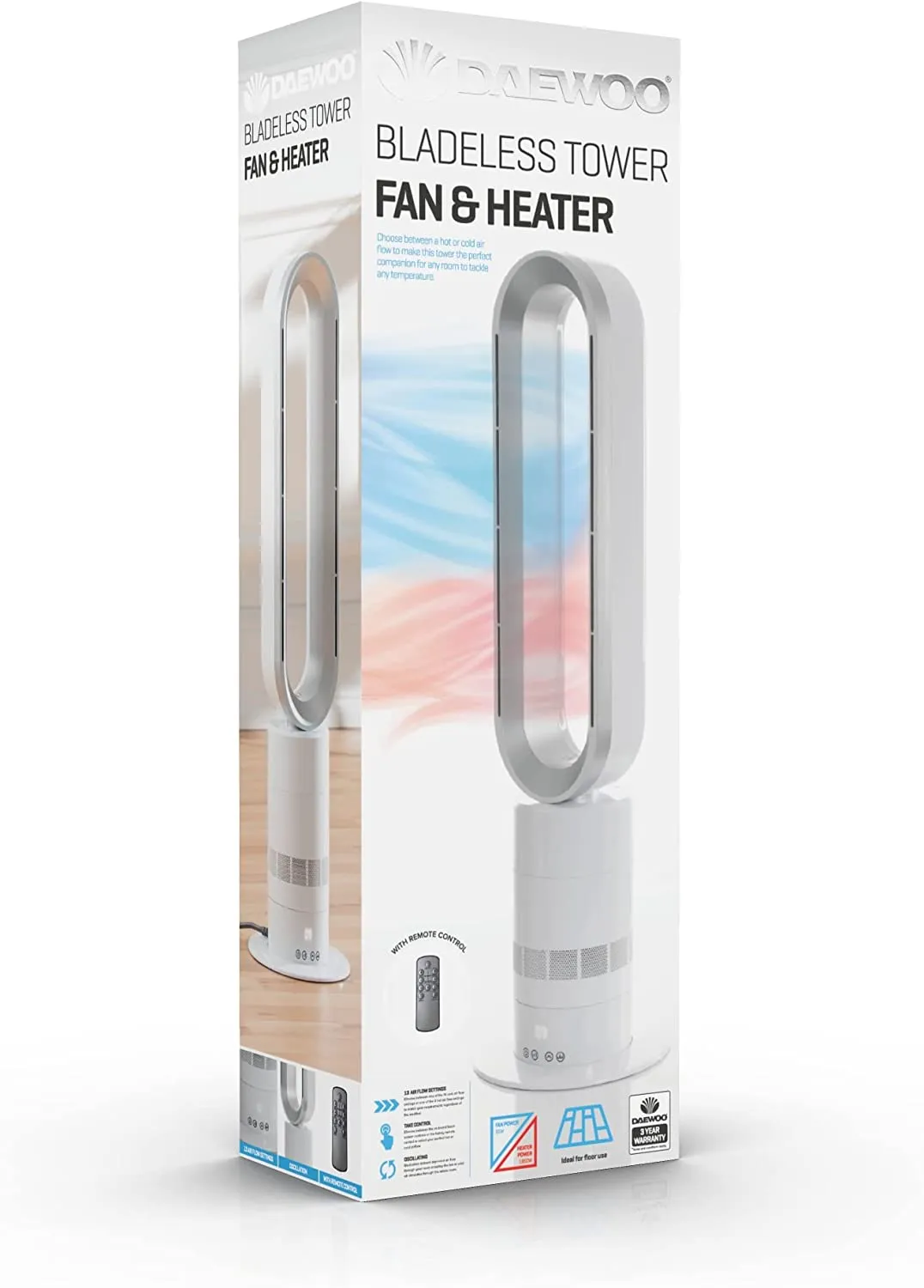 Daewoo Bladeless Tower Fan & Heater with Remote Control