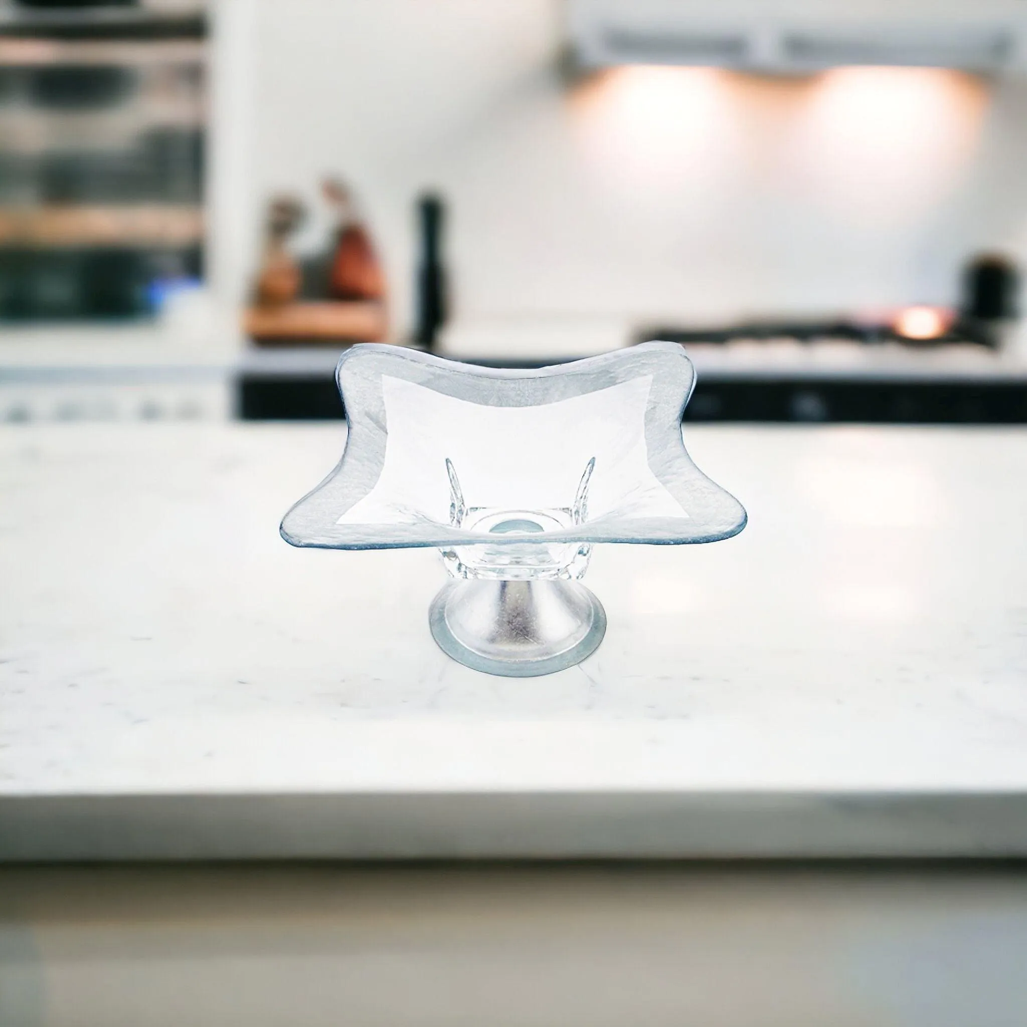 Decorative Pedestal Bowl with Genuine Silver Leaf Pattern