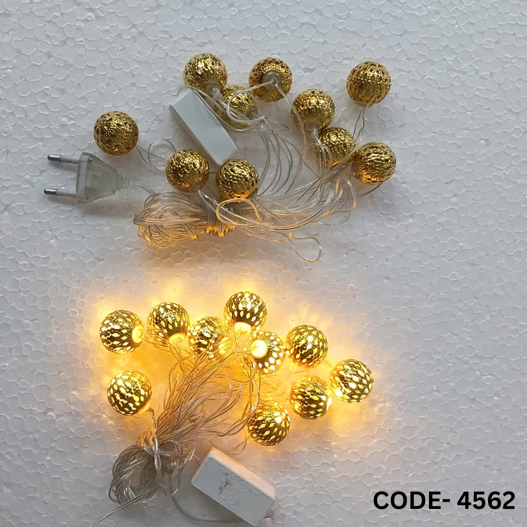 Diwali Lights For Home | Golden Metal Ball String LED Light for Diwali Decoration (10 Bulb, 150 Inch, Warm White