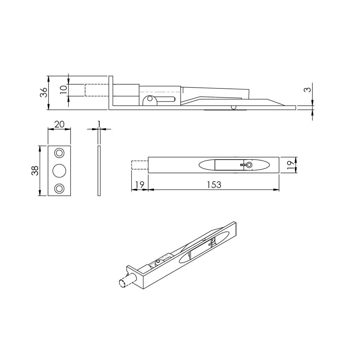 Dixon Flush Bolt Polished Chrome - 153x19mm