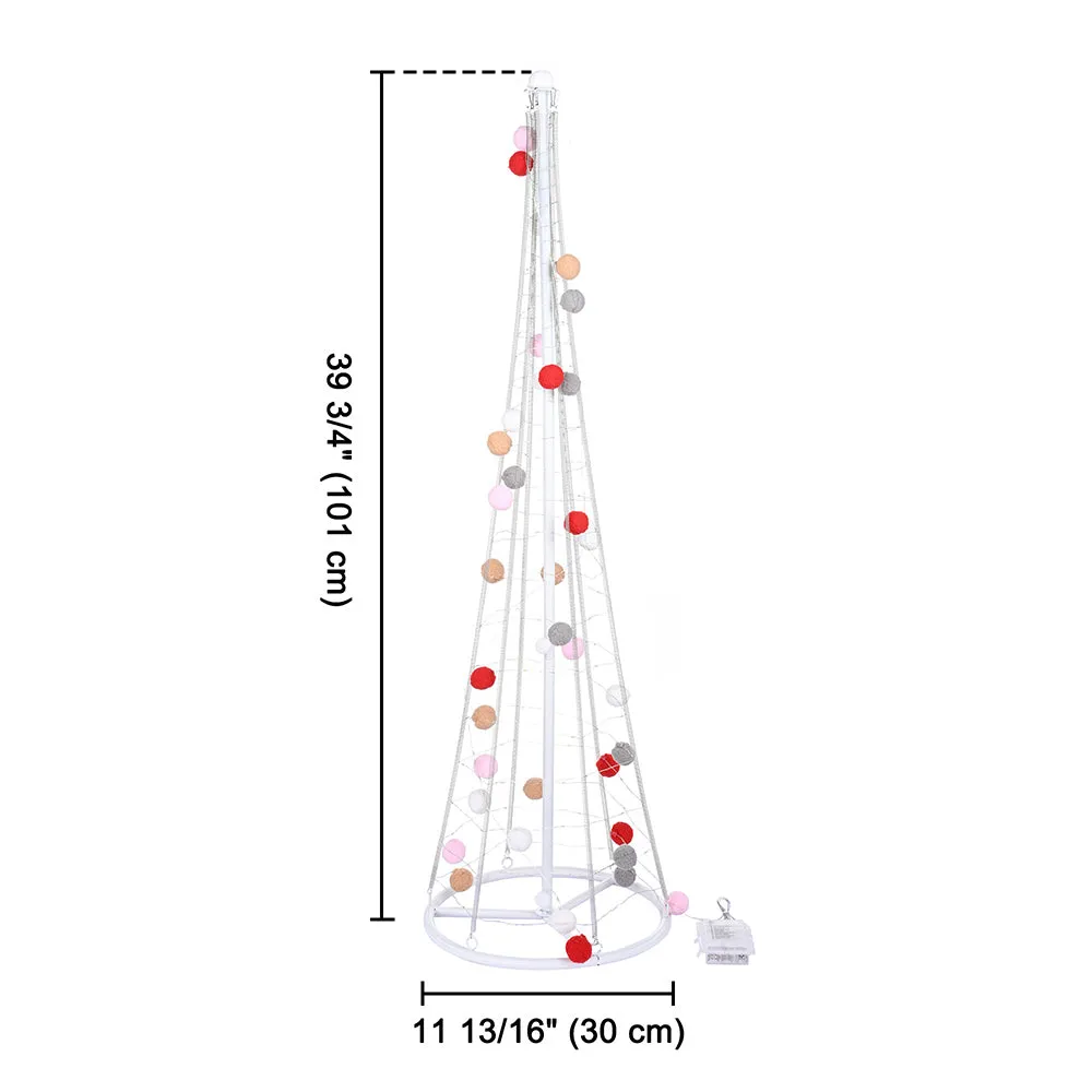 DIY 3ft Pre-lit Cone Christmas Tree Colorful Balls Battery Remote Control