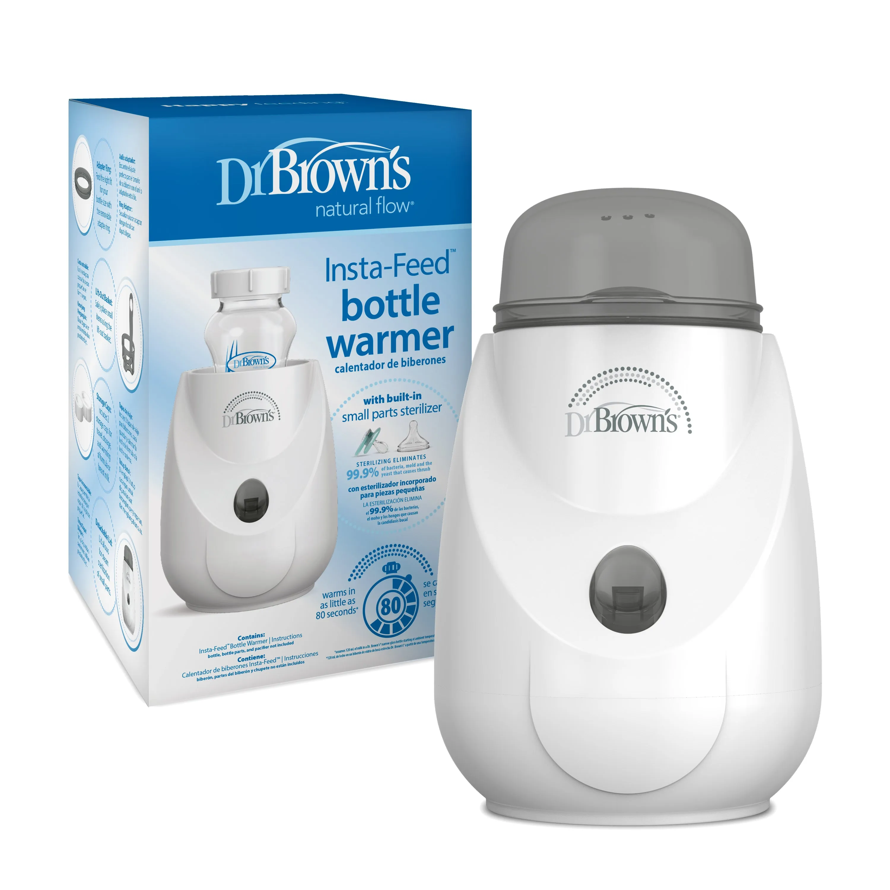 Dr. Brown'S Insta-Feed Bottle Warmer & Sterilizer, E/F Plug, 220-240V Grey & White Birth to 36M