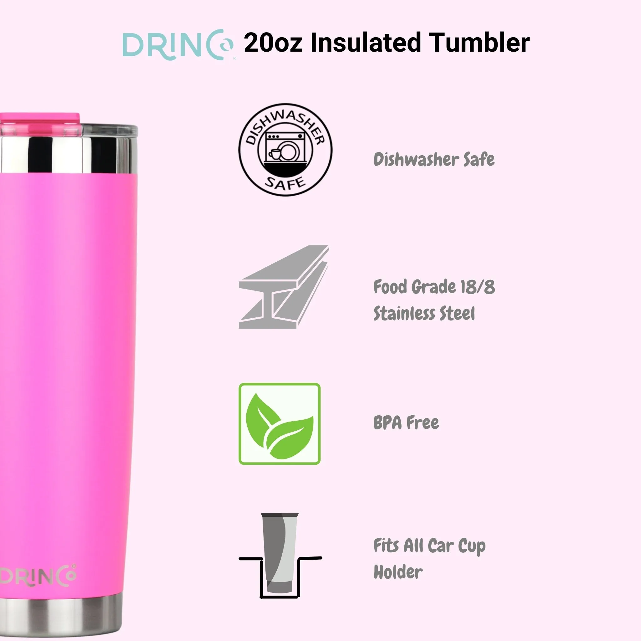 DRINCO®  20oz Insulated Tumbler w/Spill Proof Lid - Island Pink