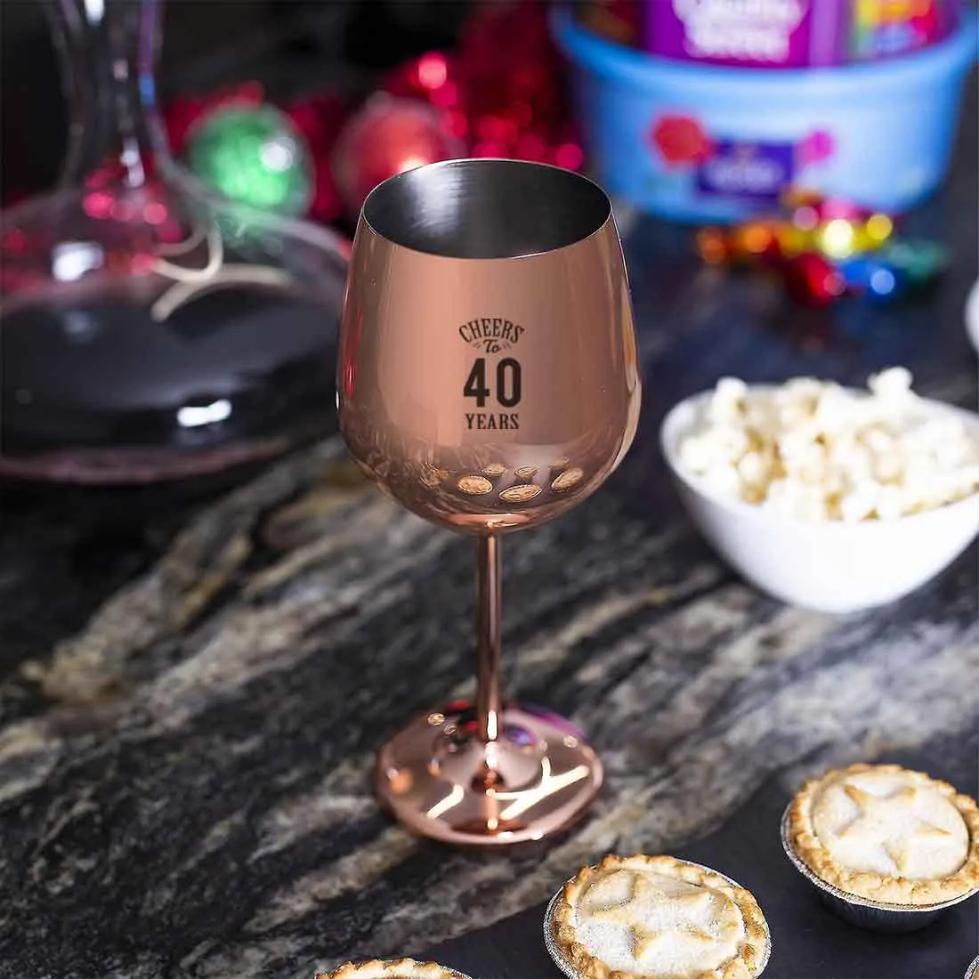 Engraved Wine Glasses Unbreakable Stainless Steel Wine Glass Copper Finish Goblets - Cheers to Years