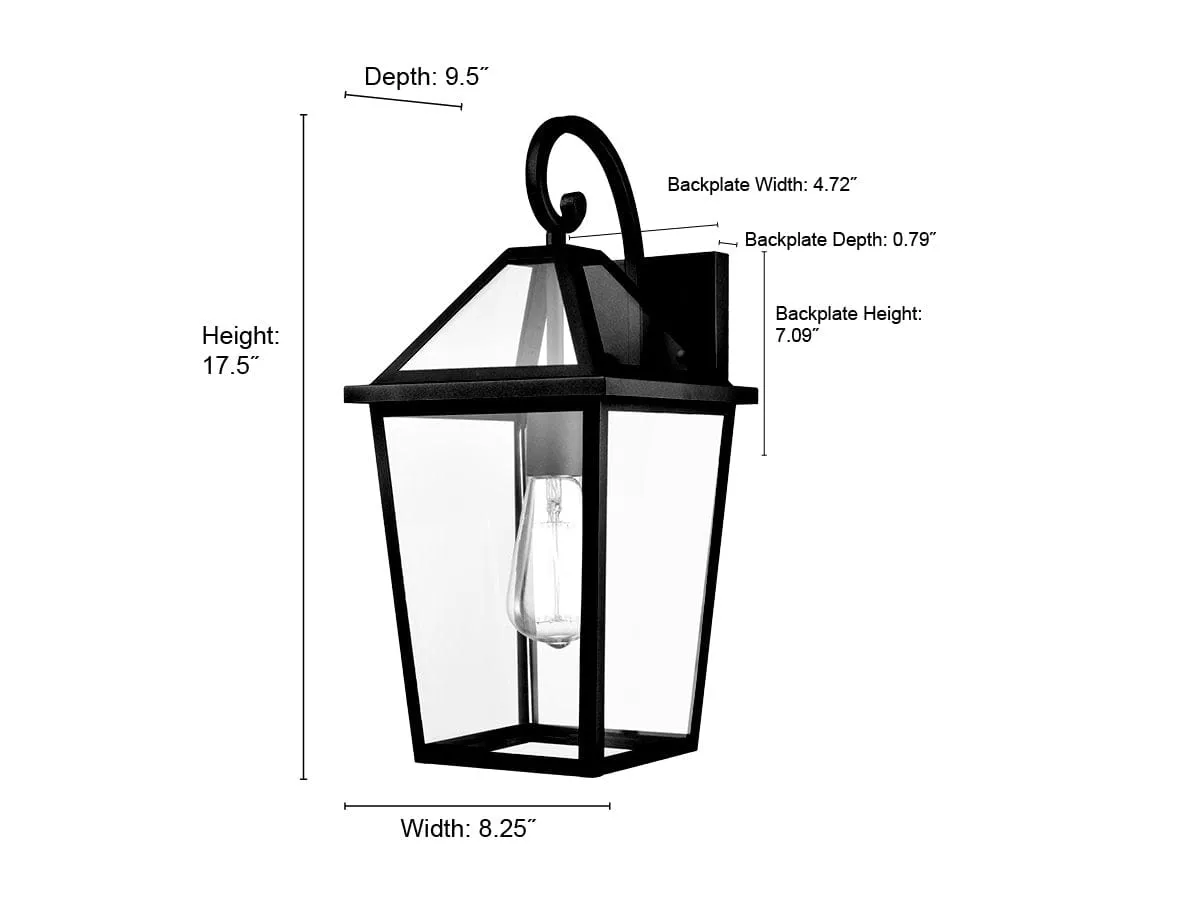 Eston Outdoor Wall Sconce - Textured Black - Clear Glass - 9.5in. Extension - E26 Medium Base