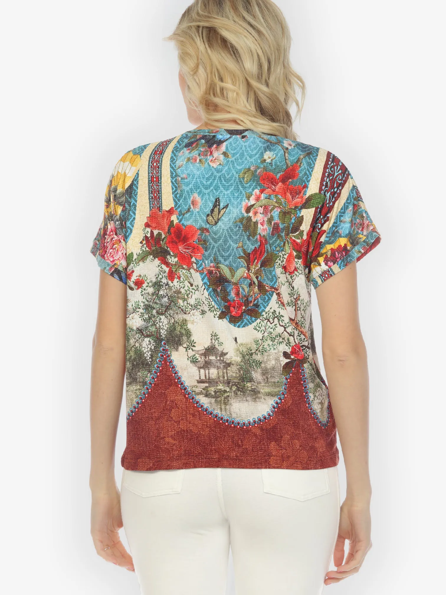 Fabulous Fans Flowers Cap Sleeves Tee