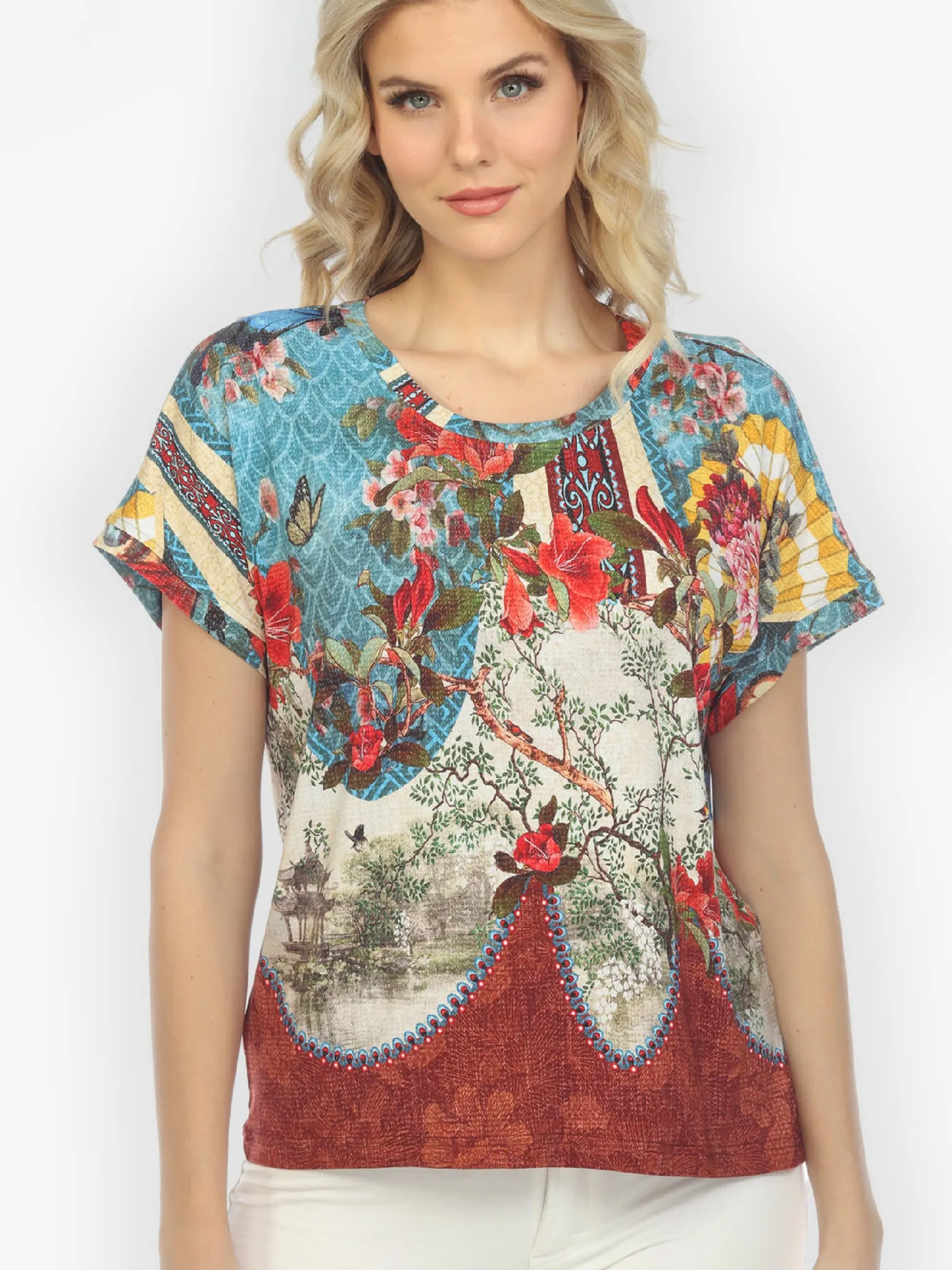 Fabulous Fans Flowers Cap Sleeves Tee