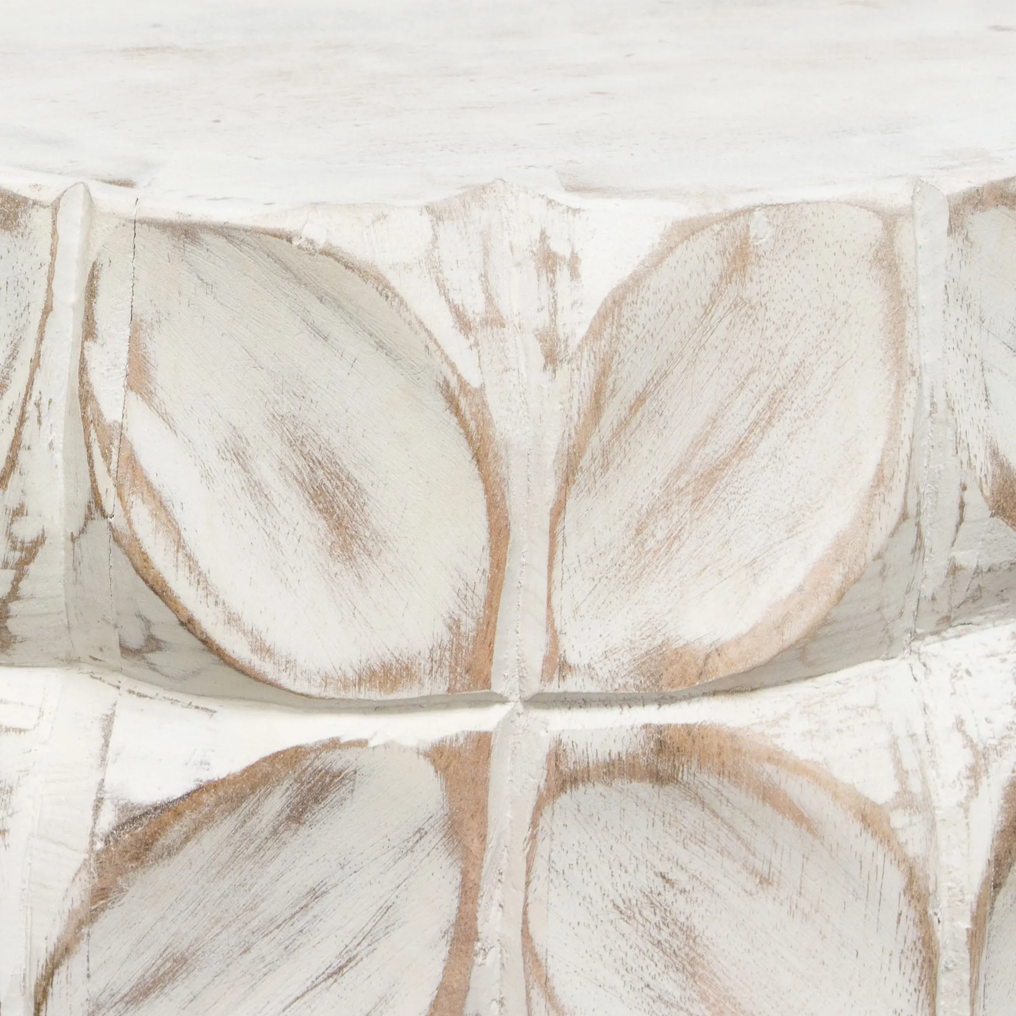 Fig Solid Mango Wood Accent Table in Distressed White Finish w/ Leaf Motif by Diamond Sofa