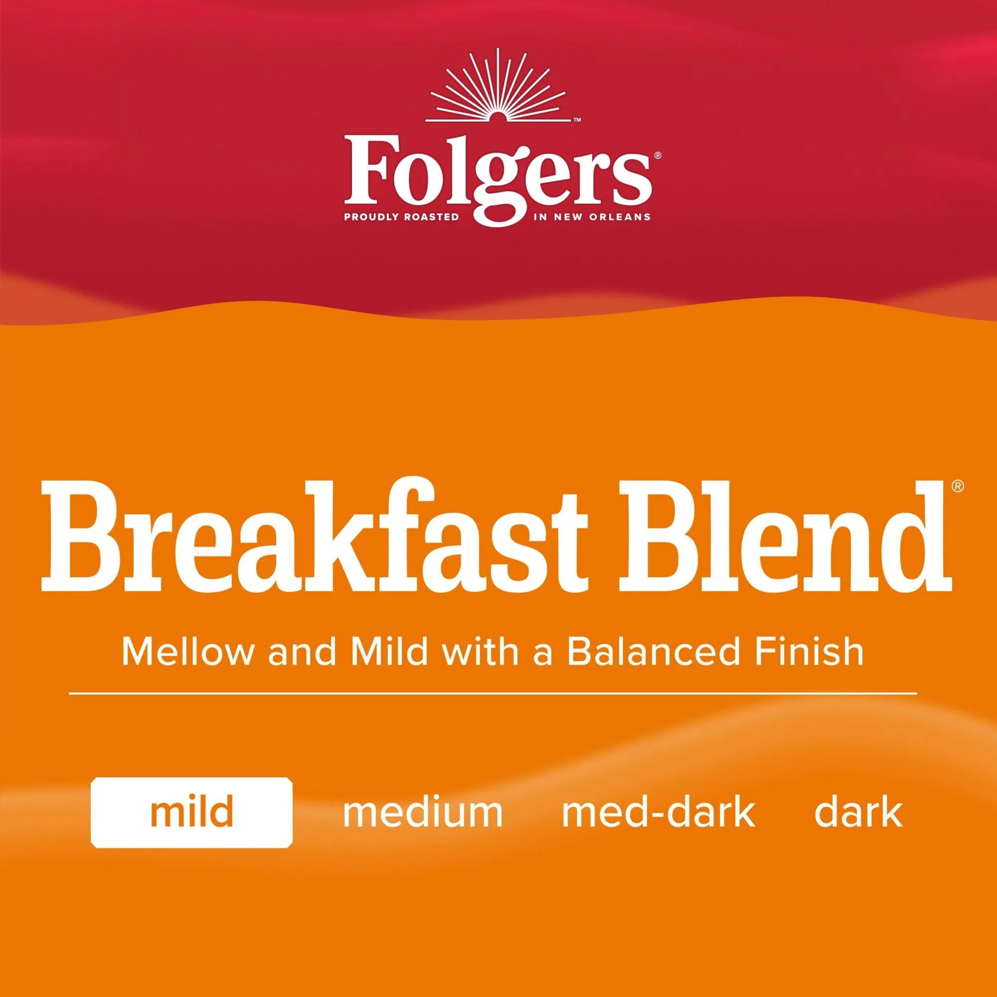 Folgers Breakfast Blend, Mild Roast Coffee, Keurig K-Cup Pods, 24 Count Box