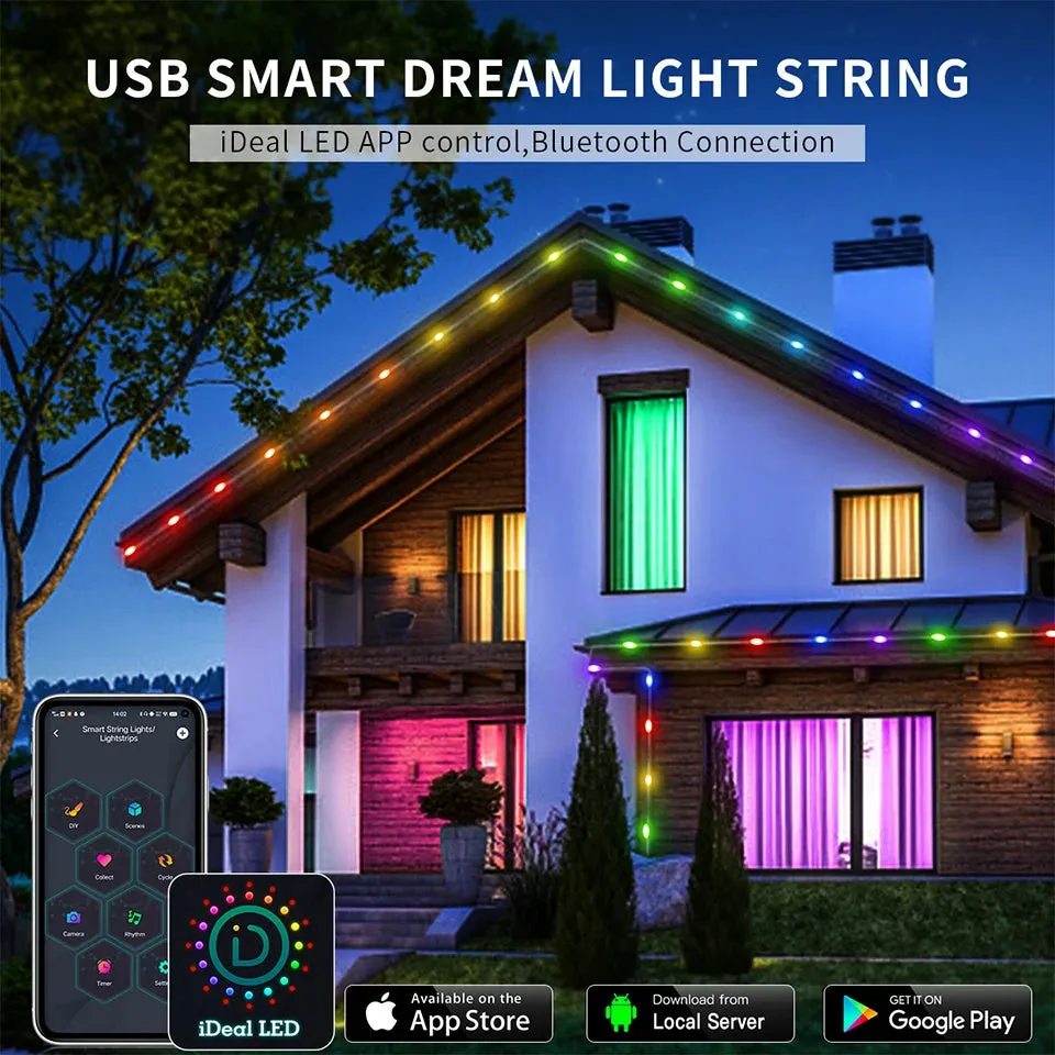 Garland USB 5V WS2812B Bluetooth LED String Fairy Lights Dreamcolor RGBIC Addressable Party Christmas Lights Wedding Decoration