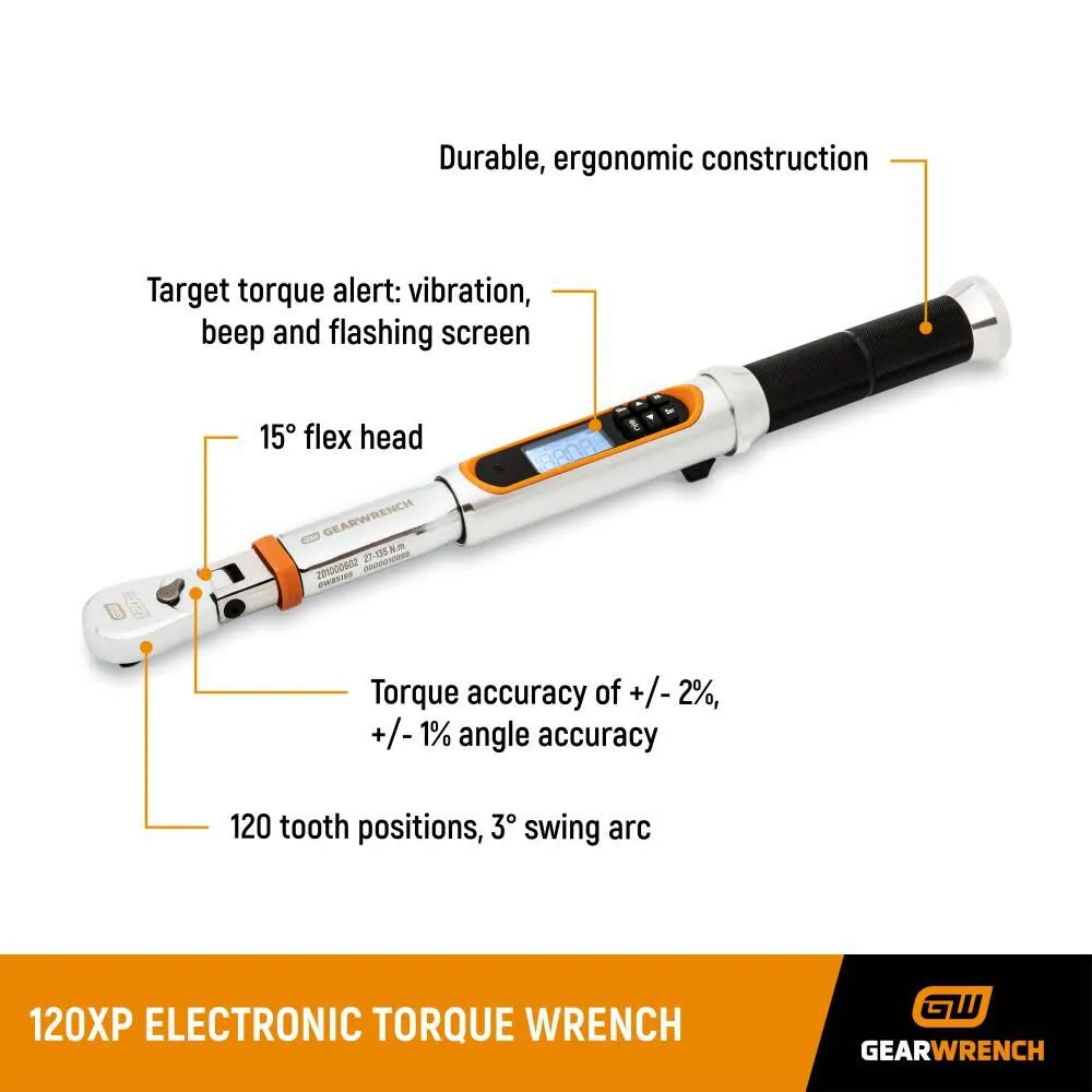 GEARWRENCH 1/2in Drive 120XP Flex Head Electronic Torque Wrench with Angle