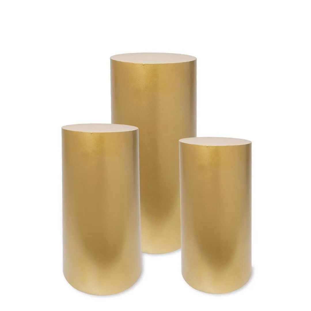 Gold Metal Cylinder Pedestal Set Of 3