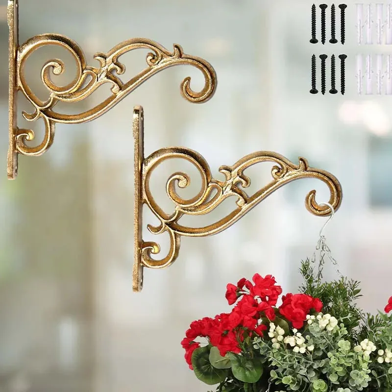 Gold Metal Wall Hook Hanging Plant Bracket | Single, Set of 2 & Set of 4