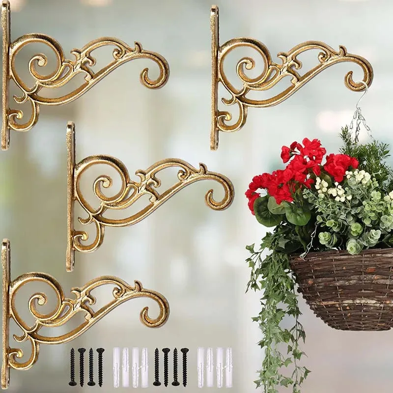 Gold Metal Wall Hook Hanging Plant Bracket | Single, Set of 2 & Set of 4