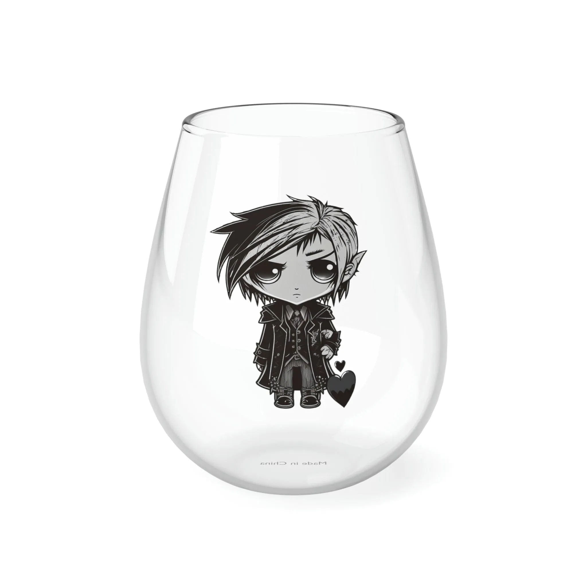 Goth Boy Heart Stemless Wine Glass, 11.75oz