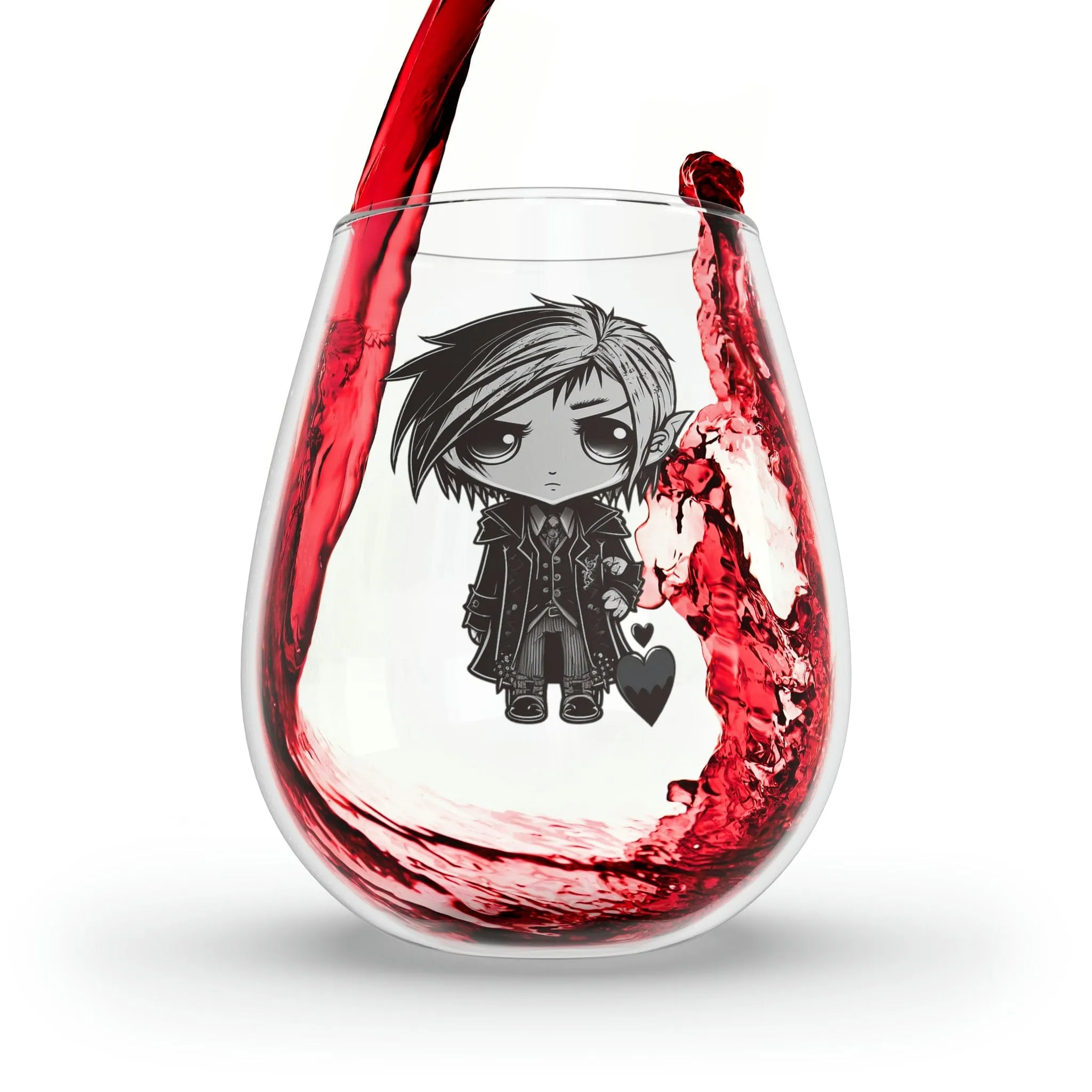 Goth Boy Heart Stemless Wine Glass, 11.75oz