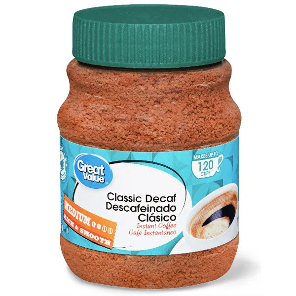 Great Value Classic Decaf Instant Coffee, Medium Roast, 8 oz