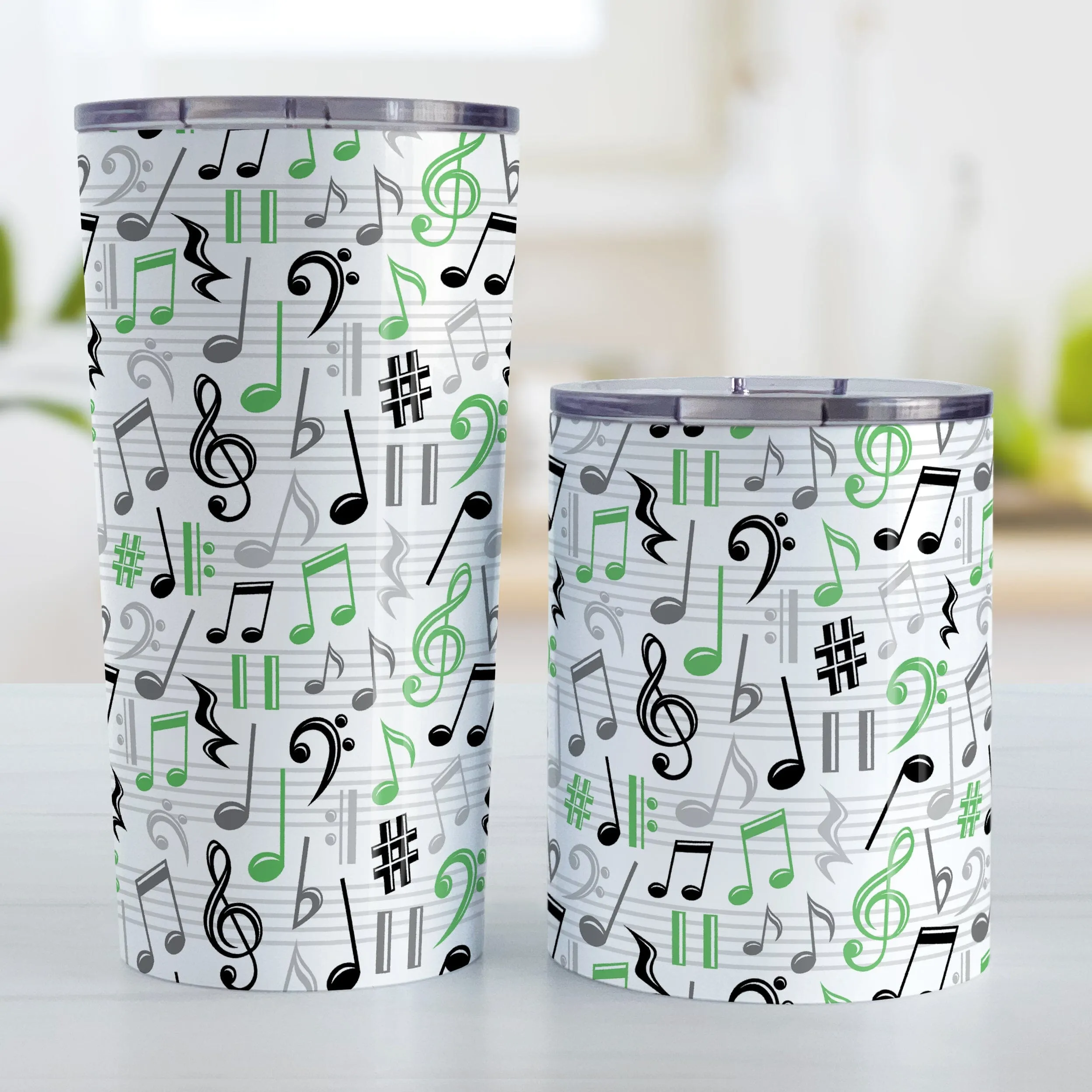 Green Music Notes Pattern Tumbler Cup