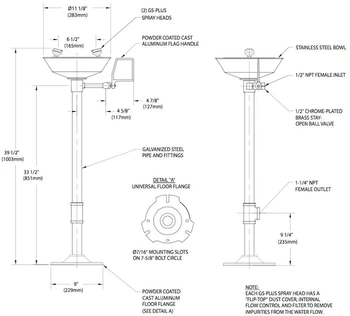 Guardian G1825P Eyewash Station, Pedestal Mounted, Plastic Bowl