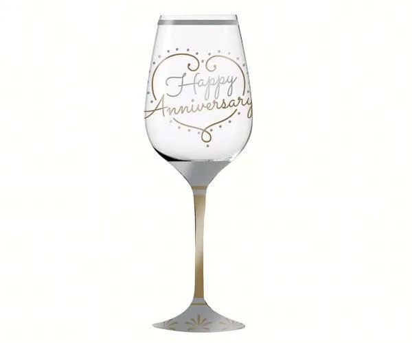 Happy Anniversary Hand Painted Wine Glass, 12 oz