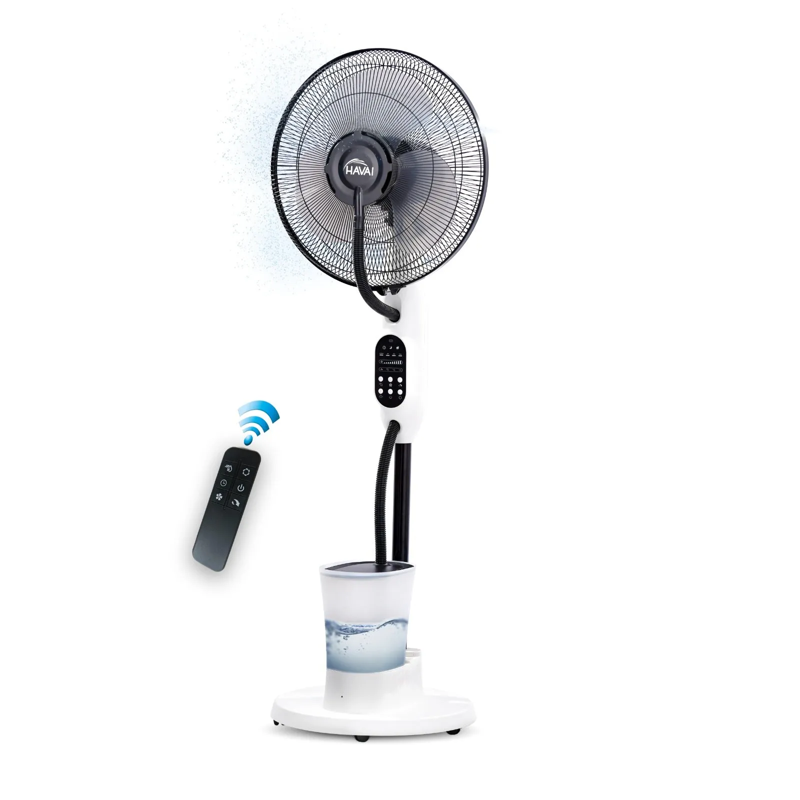 HAVAI Blu Mist Pedestal Fan – 16" Residential Mist Fan | Remote Control | 2.8 Litre Tank | Installation Included (White, Pack of 1)