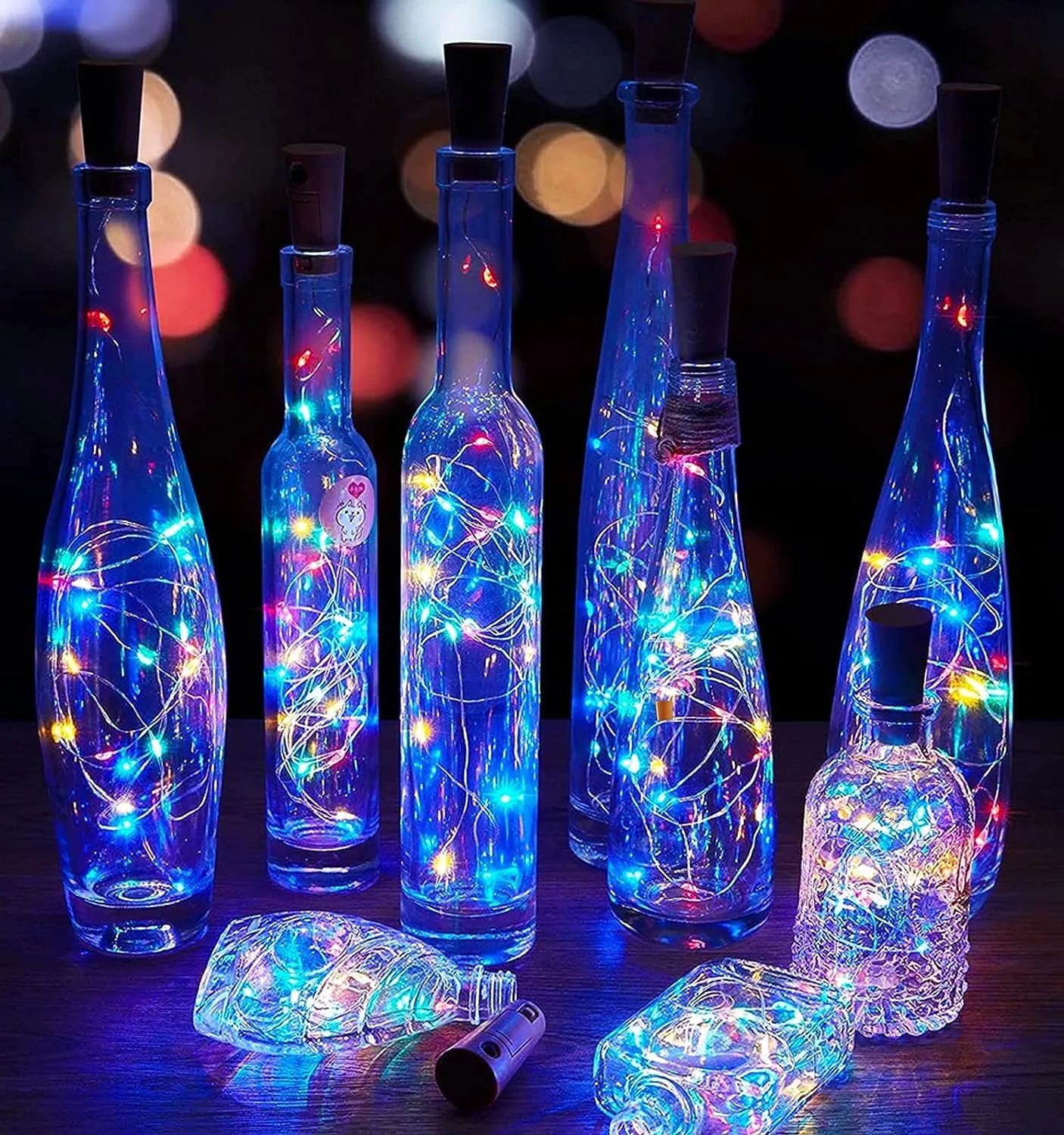 Heart Home Wine Bottle String Lights | 20 LED Bottle Cork Copper Wire String Lights | Wine Bottle Lights for Home Decoartion | Battery Powered | Pack of 3 | Multi