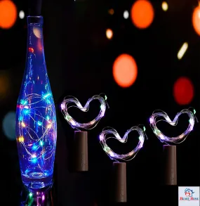 Heart Home Wine Bottle String Lights | 20 LED Bottle Cork Copper Wire String Lights | Wine Bottle Lights for Home Decoartion | Battery Powered | Pack of 3 | Multi