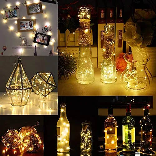 HEMITO 20 LED Cork Lights for Wine Bottles, Fairy Lights, 2M Battery Operated Cork LED Bottle Lights for Home Decoration, Diwali, Christmas, Festivals, Party Décor & DIY – Warm White (2 Unit)