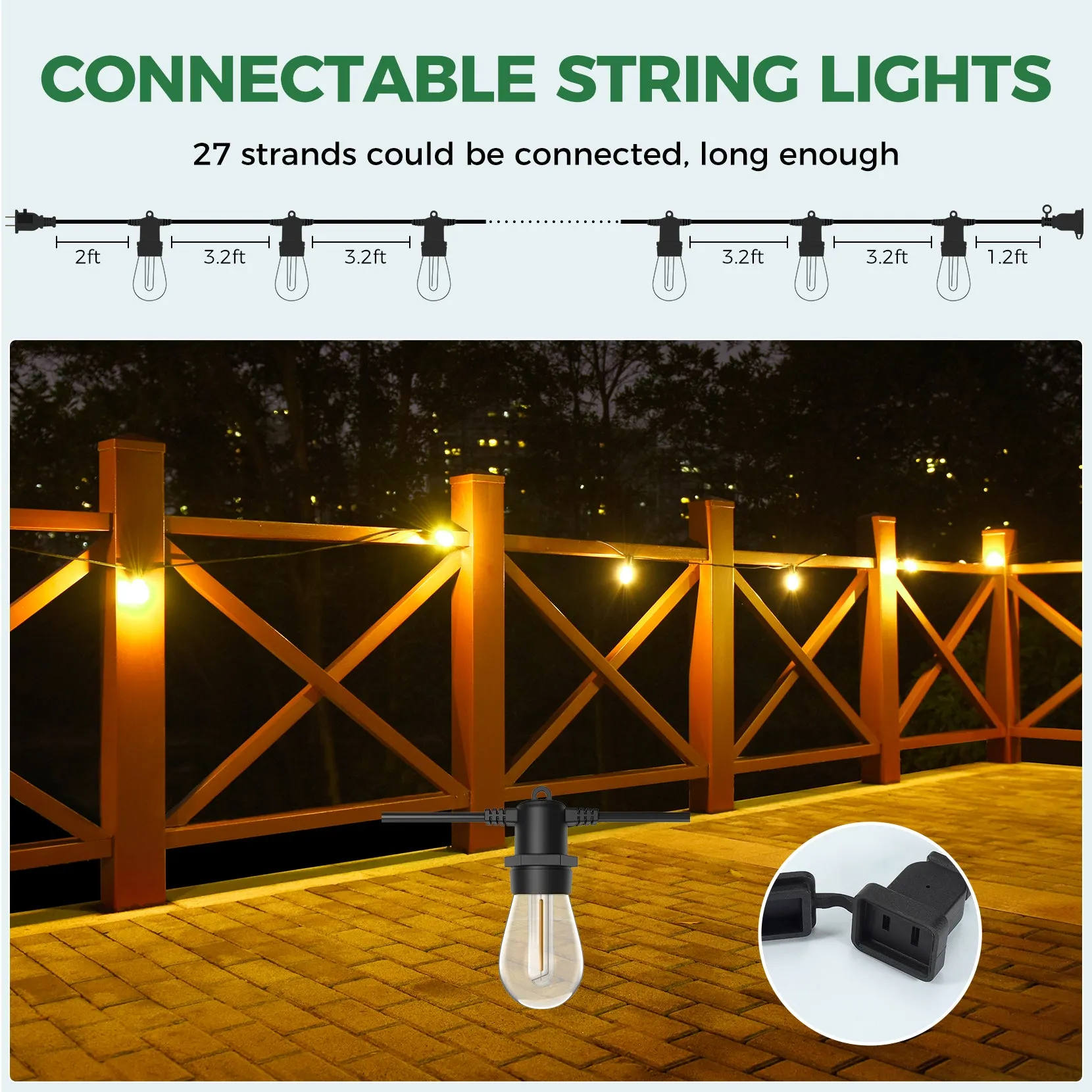 HM553 String Lights, 48 Ft Heavy Duty Flexible Rubber Cord 16.5W