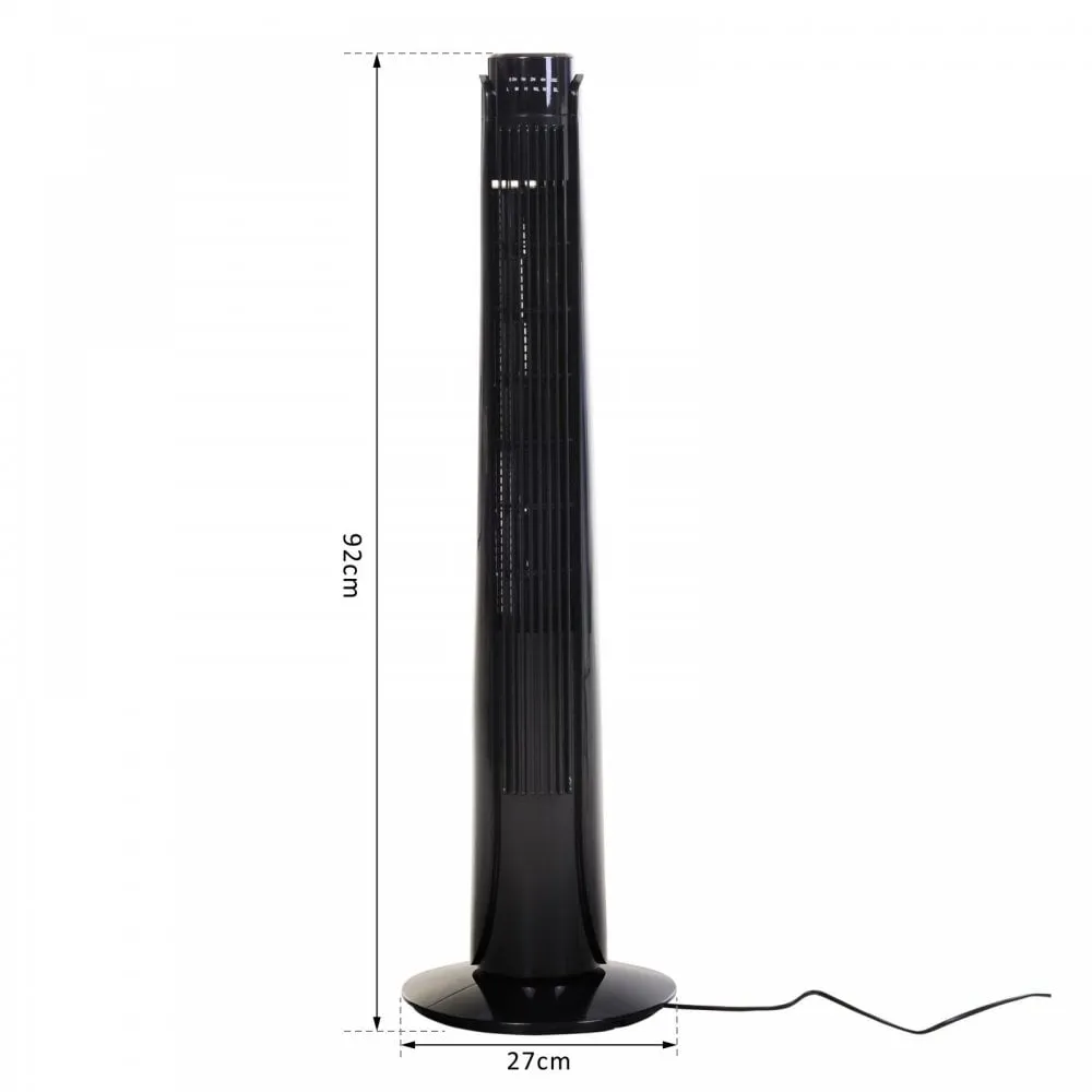 HOMCOM ABS 3-Speed Oscillating Tower Fan w/ Remote Black