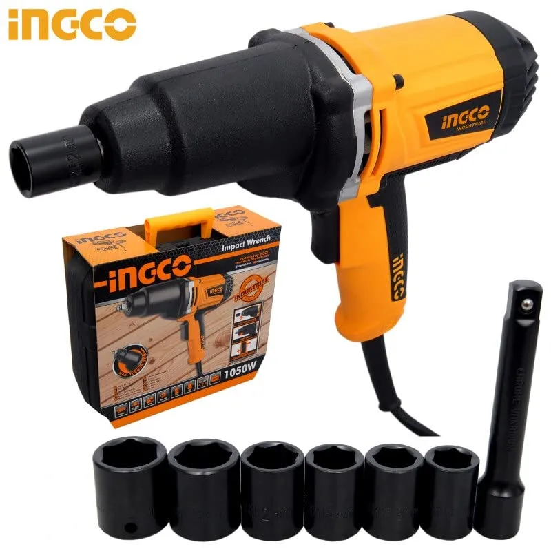 Homdum 1050w Electric Impact Wrench ½ inch drive INGCO 12.7mm with accessories 6 pcs impact sockets and 1 pc extension bar IW10508