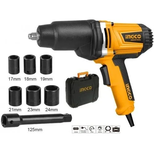 Homdum 1050w Electric Impact Wrench ½ inch drive INGCO 12.7mm with accessories 6 pcs impact sockets and 1 pc extension bar IW10508