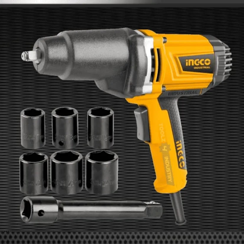 Homdum 1050w Electric Impact Wrench ½ inch drive INGCO 12.7mm with accessories 6 pcs impact sockets and 1 pc extension bar IW10508