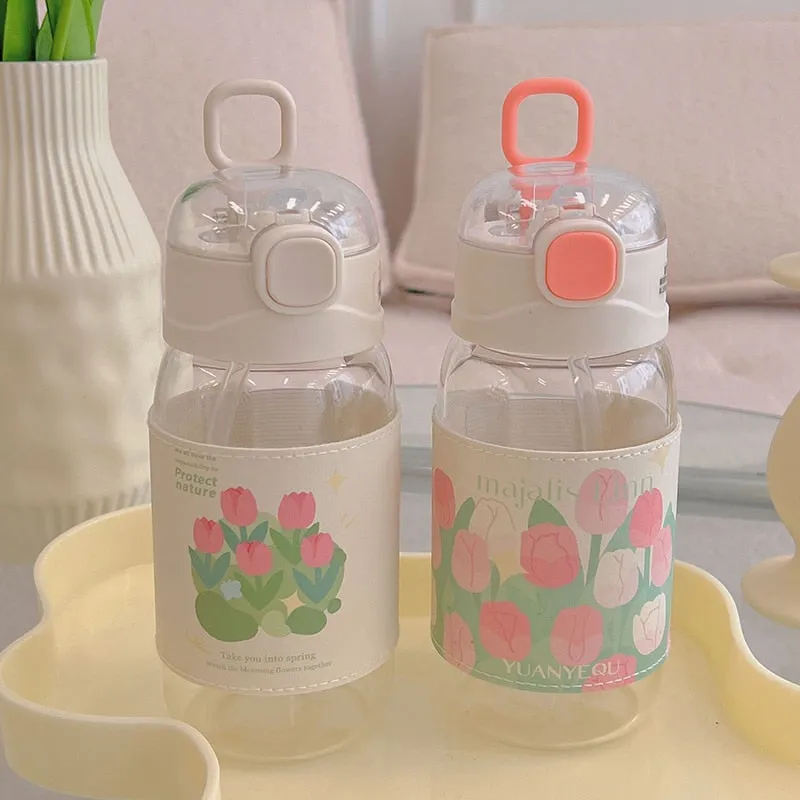 Kawaii Tulip Glass Water Bottle