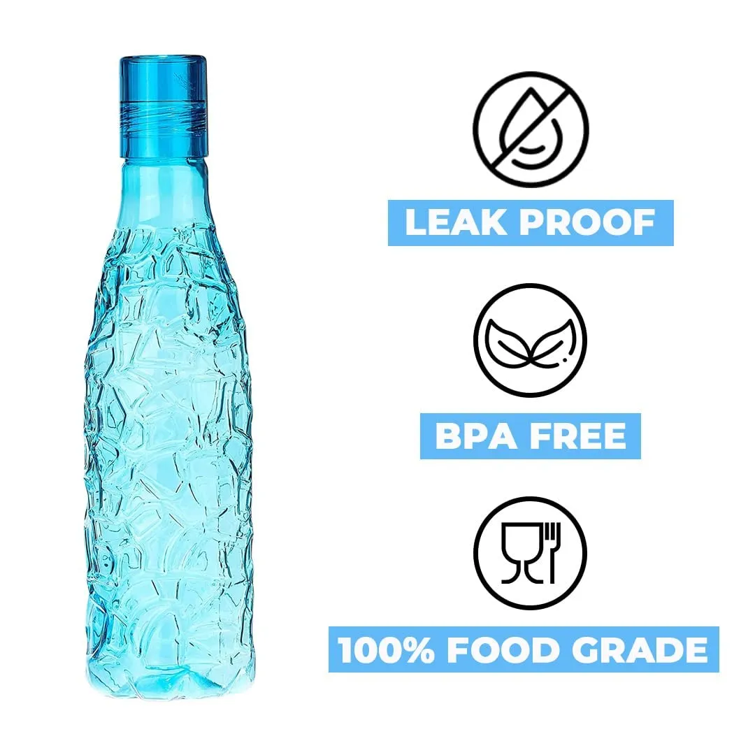 Kuber Industries BPA-Free Plastic Water Bottle|Leak Proof, Firm Grip, 100% Food Grade Plastic Bottles|For Home, Office, & Gym|Unbreakable, Freezer Proof, Fridge Water Bottle|Set Of 4|Blue (Pack Of 2)