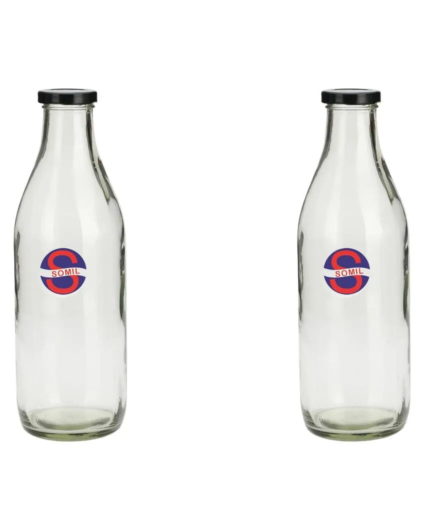 Large Clear Glass Milk Bottle with Airtight Lid for Secure Storage Multi Purpose | 1000 ML | 3 x 10 inches