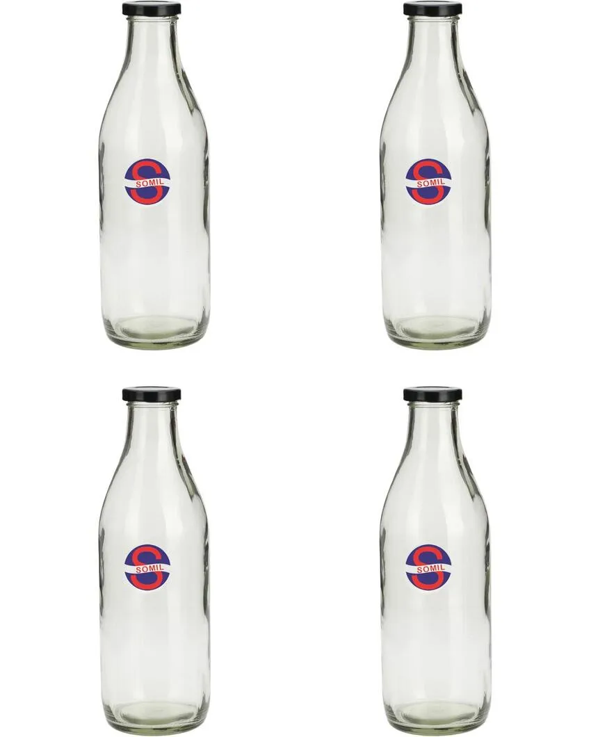 Large Clear Glass Milk Bottle with Airtight Lid for Secure Storage Multi Purpose | 1000 ML | 3 x 10 inches