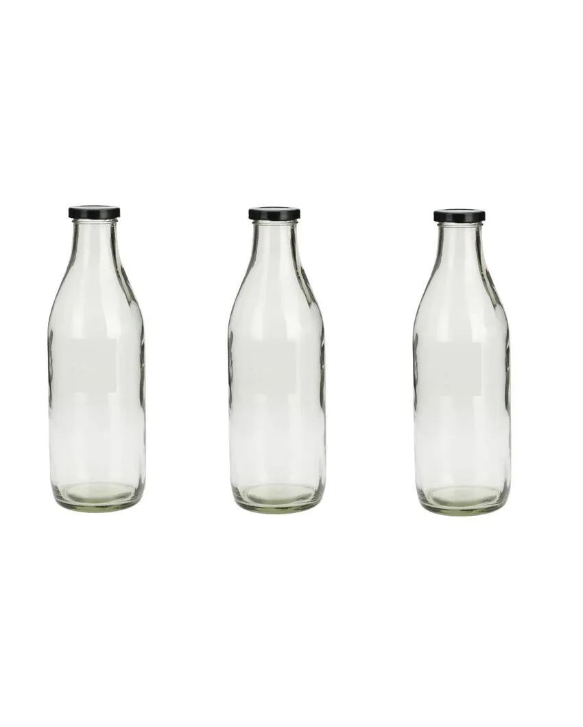 Large Clear Glass Milk Bottle with Airtight Lid for Secure Storage Multi Purpose | 1000 ML | 3 x 10 inches