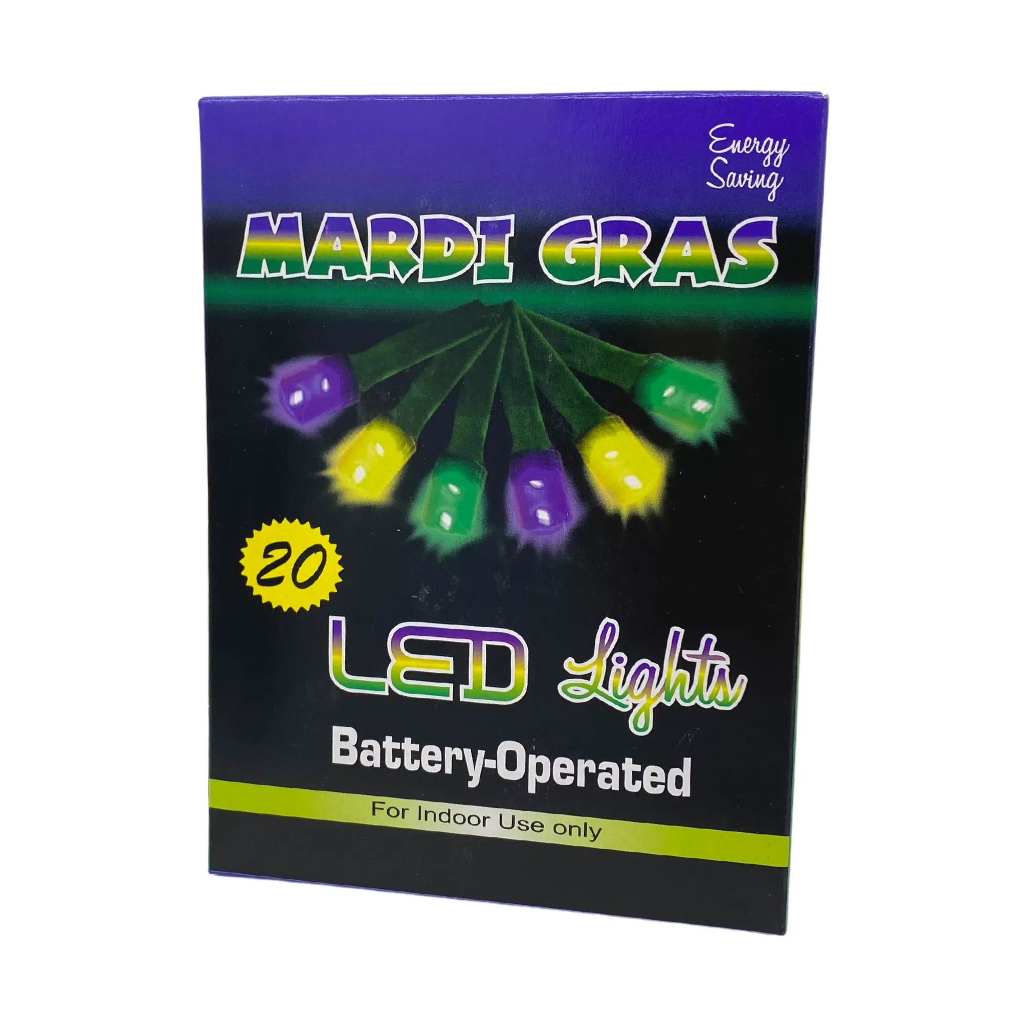 LED Mardi Gras Lights - Battery Operated Purple, Green and Gold - 20 Lights 6' (Each)