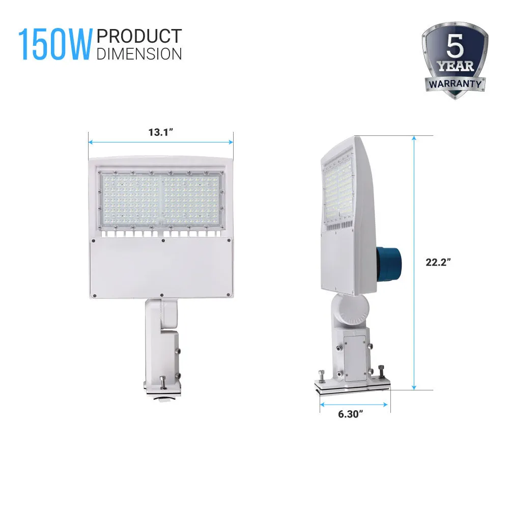 LED Pole Light with Dusk to Dawn Photocell, 150W/120W/100W Wattage Adjustable, 5700K, Universal Mount (Adjustable Slip Fitter   Wall Mount), White, IP65 Waterproof, AC120-277V, Gen14B, LED Parking Lot Lights - Outdoor Commercial Area Street Lighting