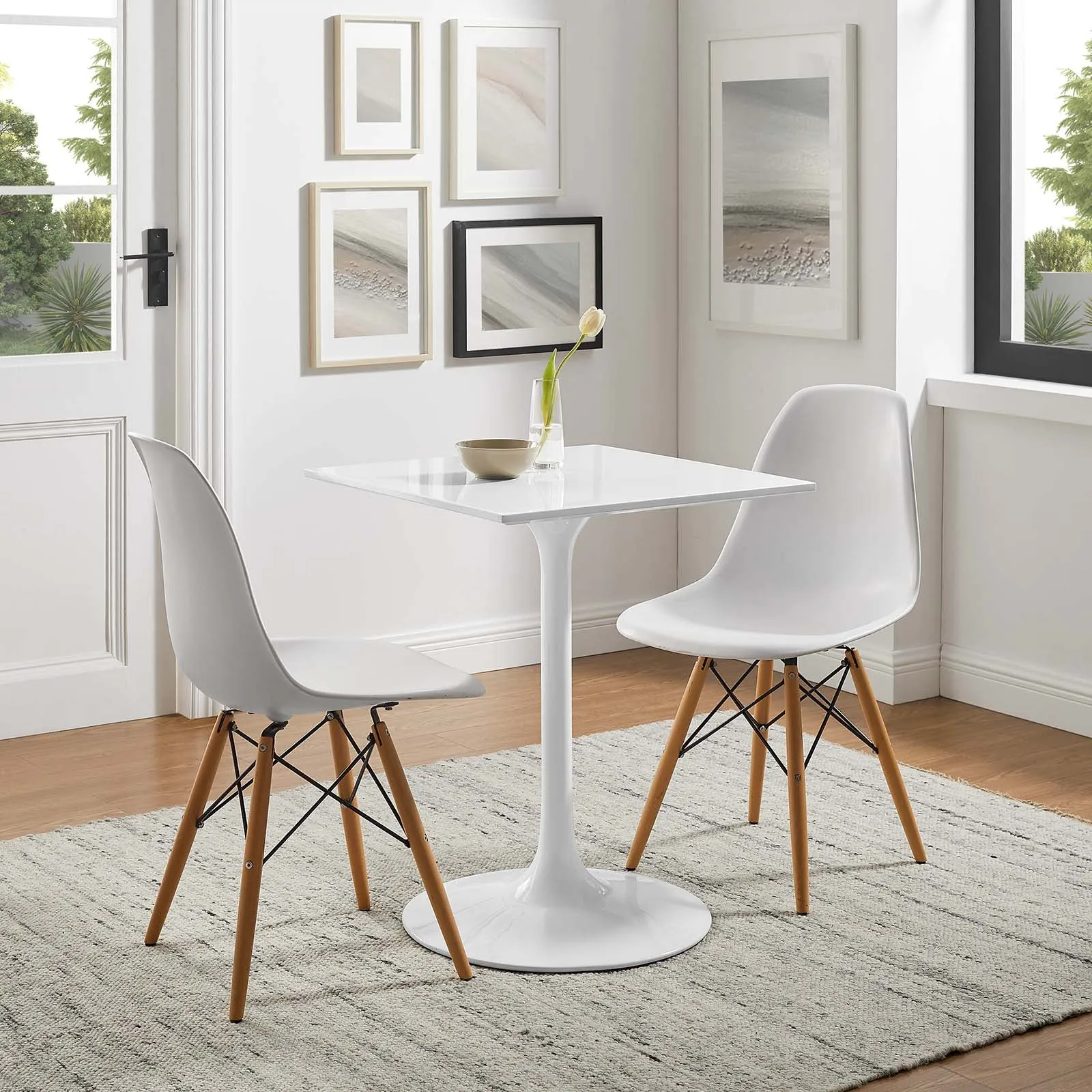 Lippa 24" Square Wood Top Dining Table White EEI-1122-WHI