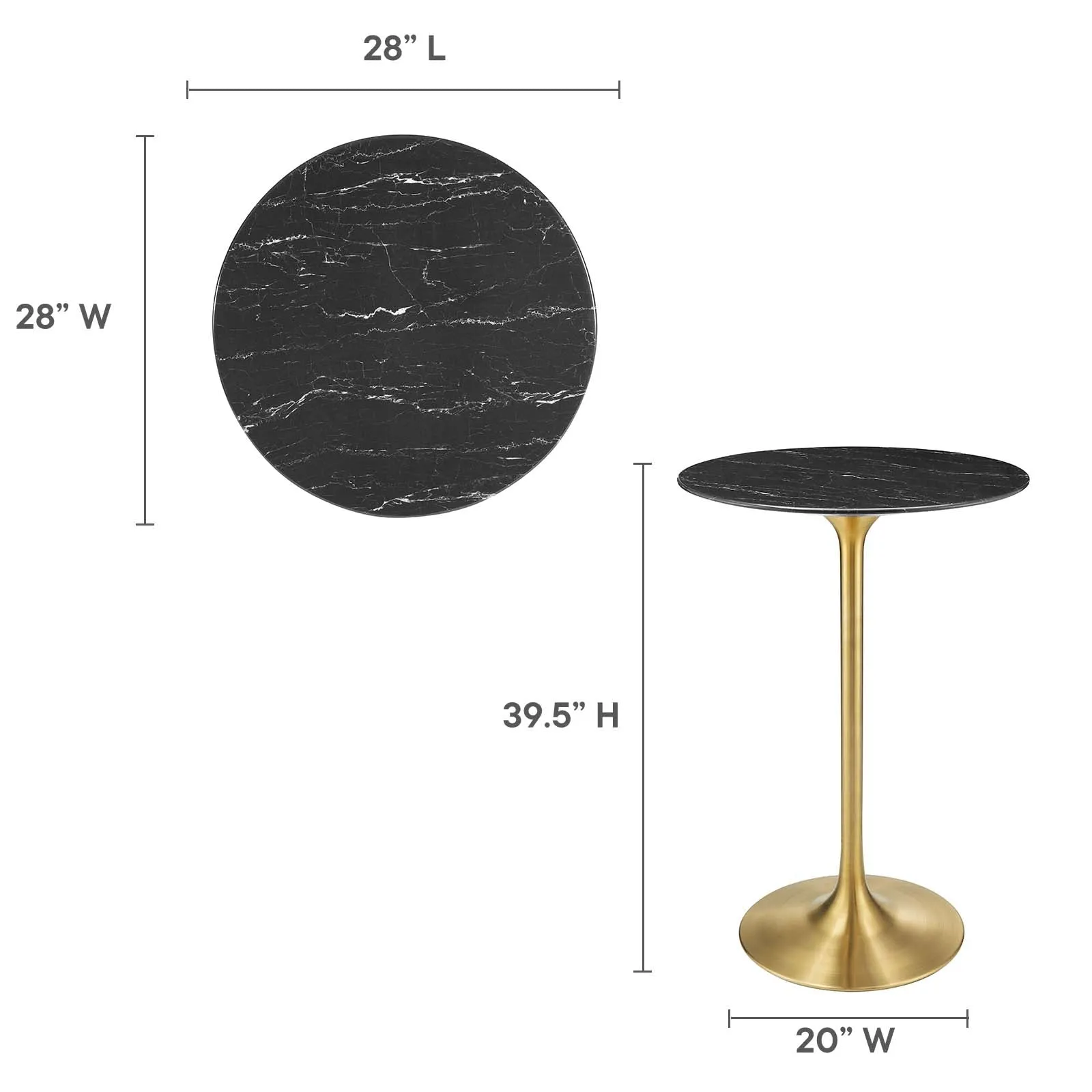 Lippa 28" Round Artificial Marble Bar Table Gold Black EEI-5533-GLD-BLK