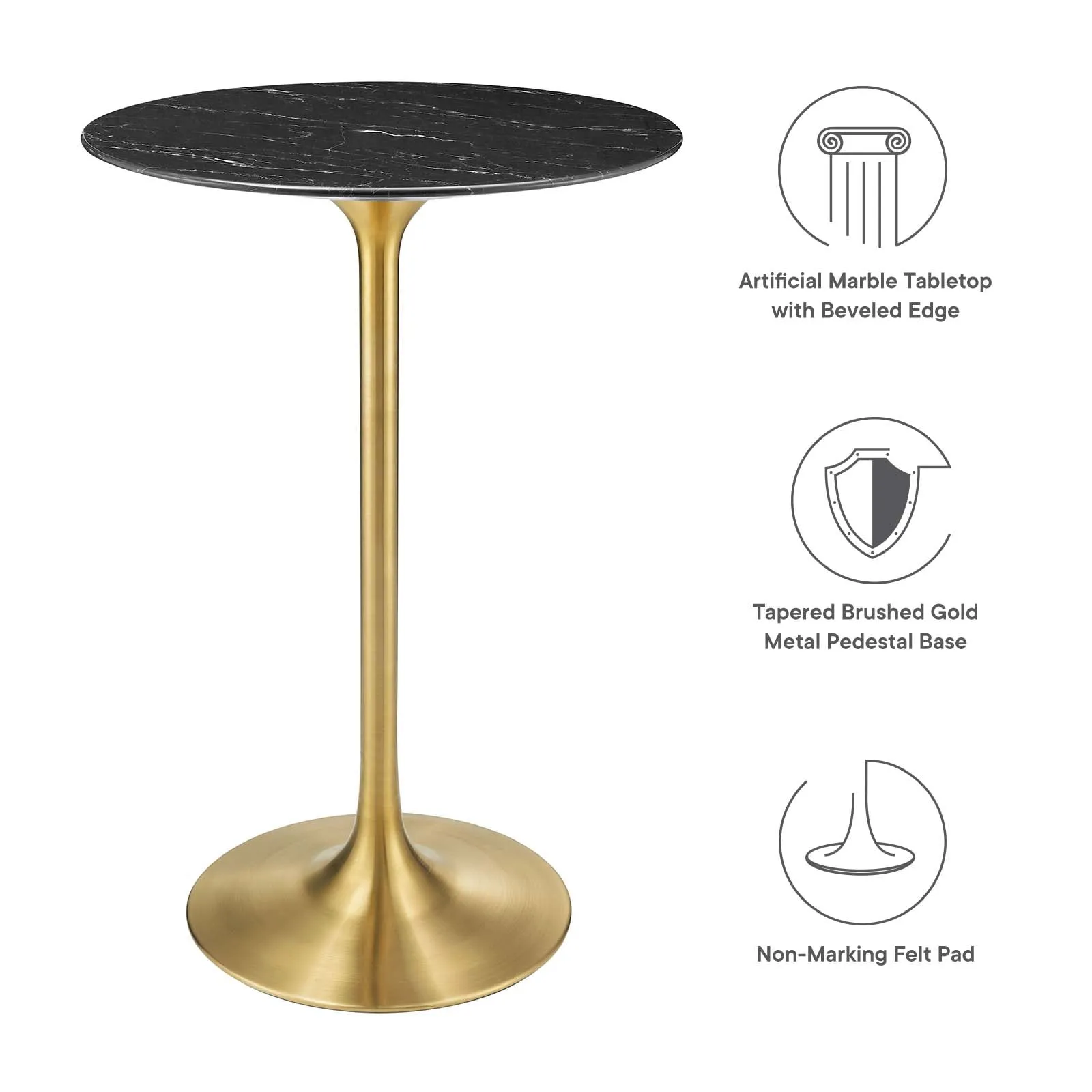 Lippa 28" Round Artificial Marble Bar Table Gold Black EEI-5533-GLD-BLK